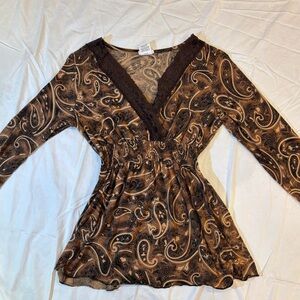 Fashion Bug Brown Paisley V-Neck Blouse
